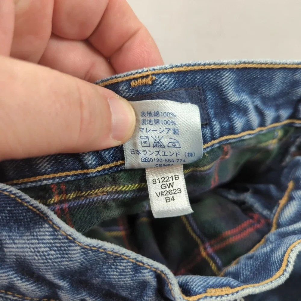 Lands End Jeans Mens 32x30 Blue Flannel Lined Plaid Outdoor Faded